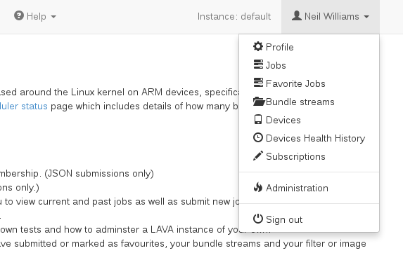 profile menu